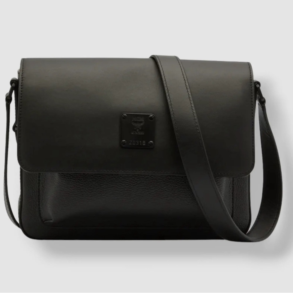 MCM Unisex Black Klassik Small Logo Crossbody Strap Leather Messenger Bag